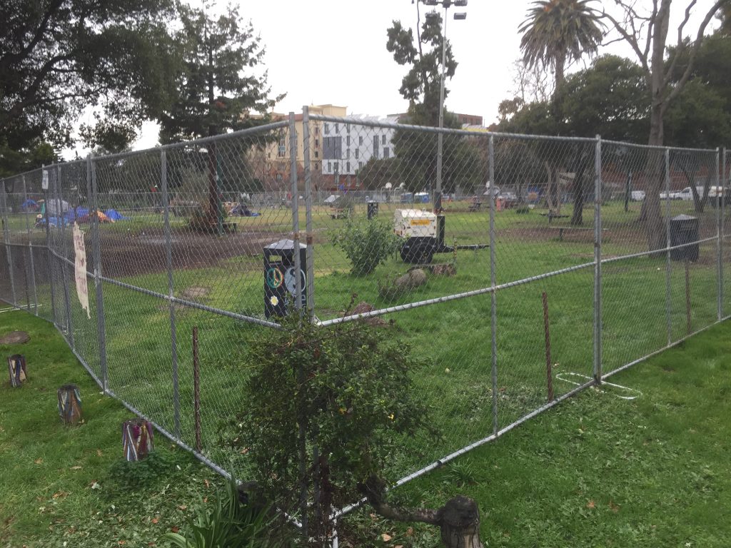 Chain link fence at People’s Park, South East corner, January 27, 2021