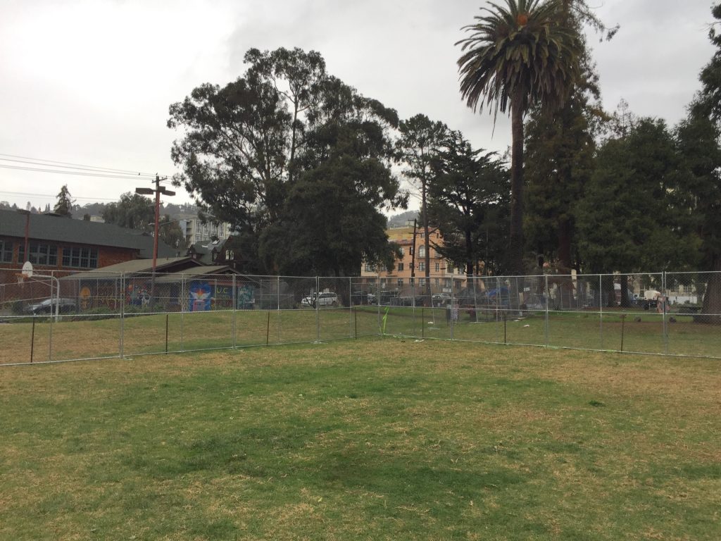 Chain link fence at People’s Park, looking North East, January 27, 2021
