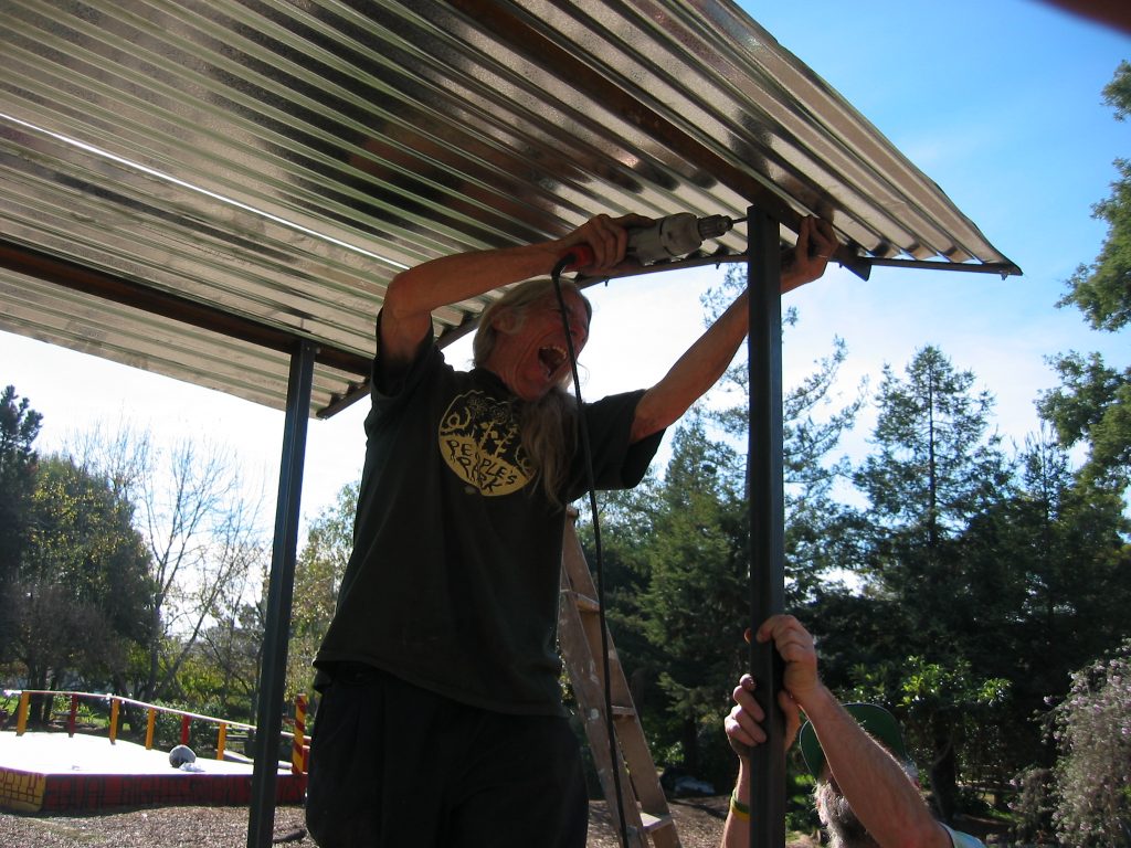 Michael Delacour at Free Box construction at People's Park