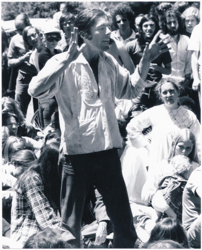 Michael Delacour speaks at a student organization gathering at People's Park - photo: Harold Adler