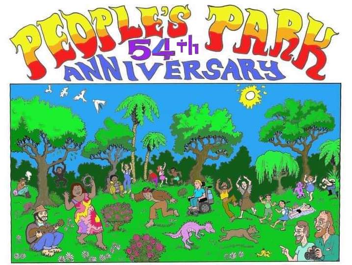 People's Park 54th Anniversary poster illustration of people gathering to celebrate the park